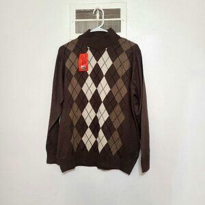 Brown Argyle Wool Sweater